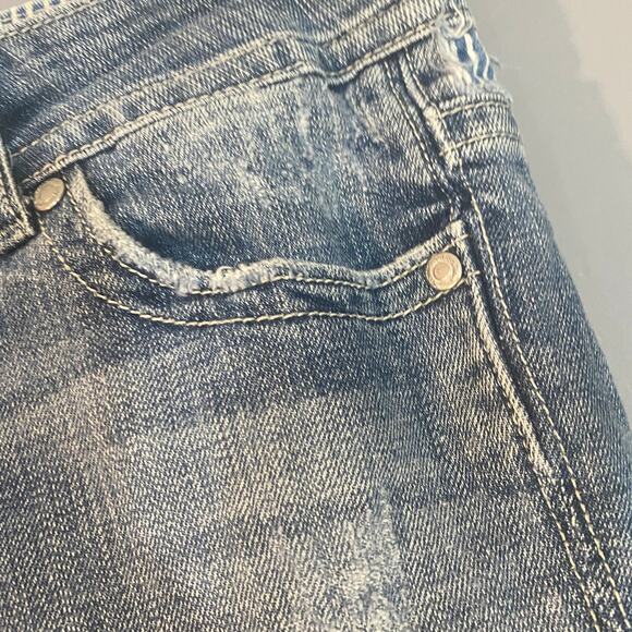 Miss Me Blue Seville Fringe Bermuda Stripe Detail Denim Jean Shorts Women Sz 27 - Picture 11 of 16